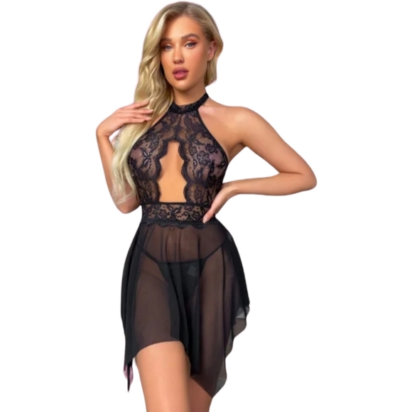 Black Key Hole BabyDoll Set - Picture 1 of 2